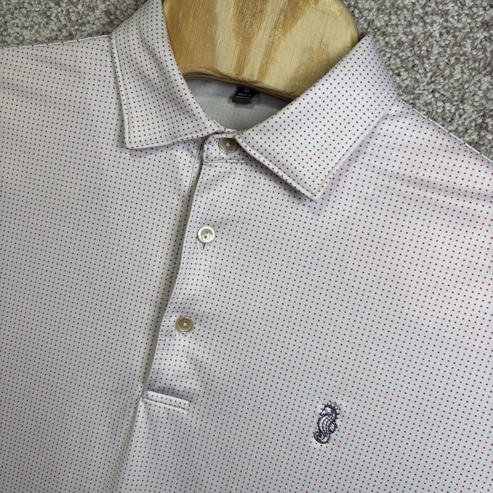 Peter Millar Polo Shirt Mens Medium White Microdot Print Summer Comfort Golf